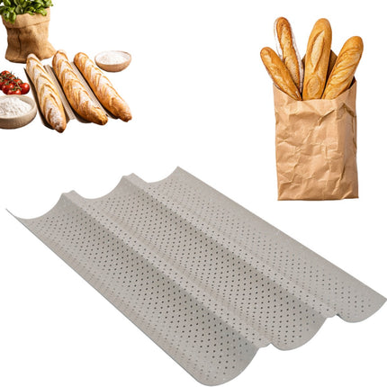 KINGHoff KH-1970 Perforeerde Baguettevorm - Bakblik met 3 Gleuven - Voor Knapperige Stokbroden - 38 x 24,5 cm - Stokbroodvorm - Ovenrek