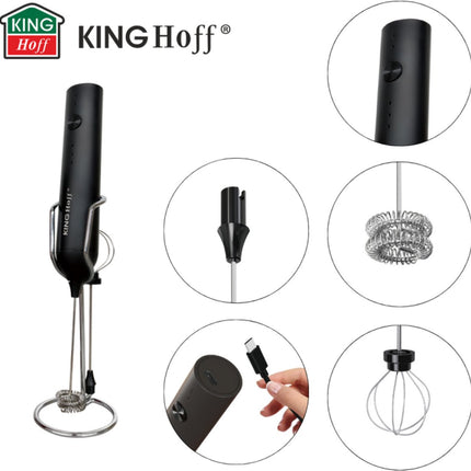 KINGHoff Elektrische Melkopschuimer – Draadloos – USB-C Oplaadbaar – 3 Snelheden – 2 Opzetstukken – KH-2001