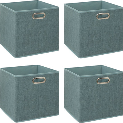5Five Opbergmand/kastmandje - 4x - IJsblauw - 31 x 31 x 31 cm - 29 liter - Vakkenkast manden - Stof met versterkte bodem - Opvouwbaar