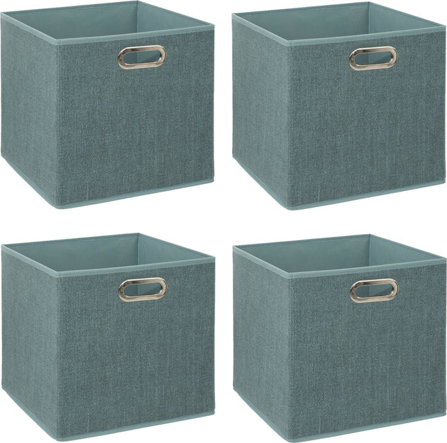 5Five Opbergmand/kastmandje - 4x - IJsblauw - 31 x 31 x 31 cm - 29 liter - Vakkenkast manden - Stof met versterkte bodem - Opvouwbaar