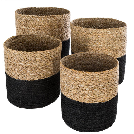 Manden set van 4 - Jute - Zwart - Opbergmanden - bloempot - 4 stuks