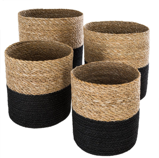 Manden set van 4 - Jute - Zwart - Opbergmanden - bloempot - 4 stuks