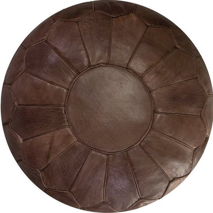 Marokkaanse Handgemaakte Poef XL - Chocoladebruin- Leer - 60Ø - H 35cm - Gevuld geleverd - Ottoman