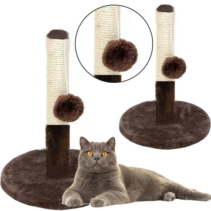 Krabpaal voor Katten - Donkerbruin Krabmeubel 40 cm - Met Sisal Paal en Speel Touw - Kat Krabpaal - 40cm Hoog - Met speeltouw