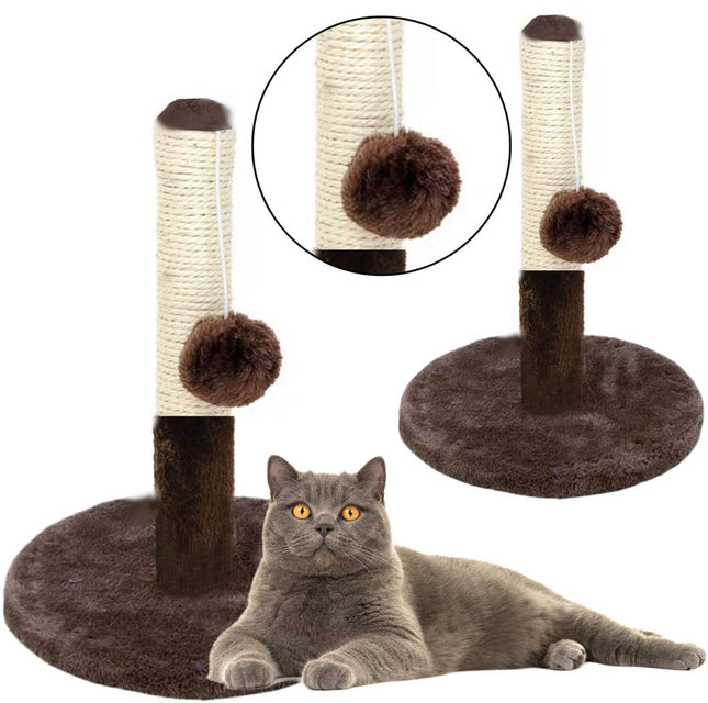 Krabpaal voor Katten - Donkerbruin Krabmeubel 40 cm - Met Sisal Paal en Speel Touw - Kat Krabpaal - 40cm Hoog - Met speeltouw