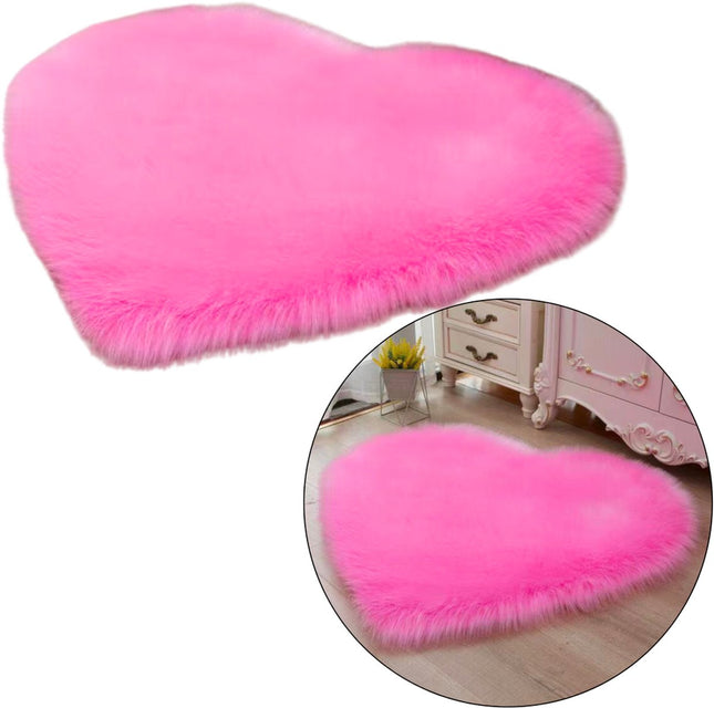 Pluche Hartvormig Karpet 40x50 cm - Roze - Antislip Onderkant - Zacht Knuffelstof - Leuk voor Kinderkamer - Meisjeskamer - Roze - Pink - Hart