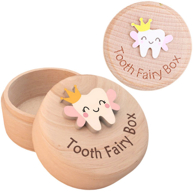 Houten Bewaardoosje voor Melktanden - Tandenfee Box - Natuurlijk Houten Herinneringsdoosje - Toothfairy Box - Bewaardoos voor Tandjes