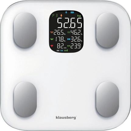 Klausberg 7855 - Slimme Bluetooth Personenweegschaal met Lichaamsanalyse – Gewicht, BMI, Vetpercentage, Spiermassa, Kleurendisplay - Wit
