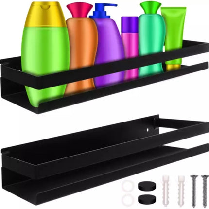 Ruhhy Wandplank - zwart - RVS - L50 cm - zwevend - industrieel - voor badkamer of keuken