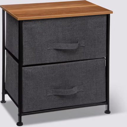 5Five Opbergmandkastje / nachtkastje - 2x manden - 45 x 30 x 51 cm - metaal/hout/stof - donkergrijs