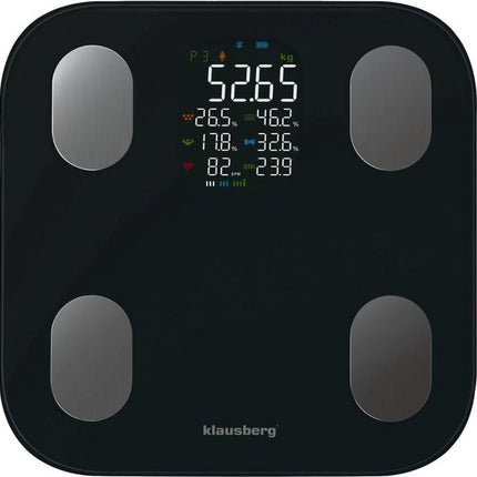 Klausberg 7854 - Slimme Bluetooth Personenweegschaal met Lichaamsanalyse – Gewicht, BMI, Vetpercentage, Spiermassa, Kleurendisplay - Zwart
