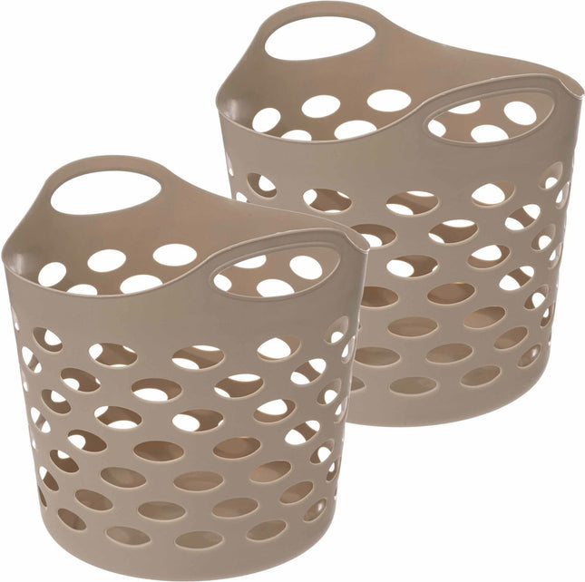 5Five Flexibele wasmand/opbergmand - 2x - rond - beige - 28 liter - D39 x H54 cm