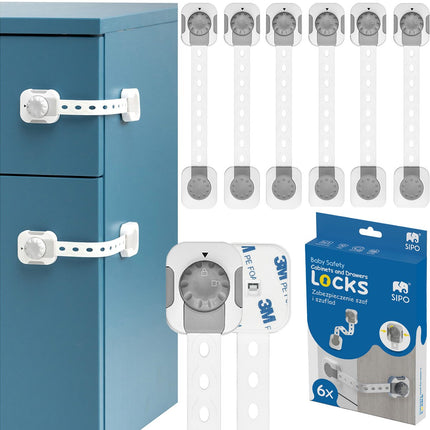 SIPO Veiligheidsslot voor Kastjes en Lades - 6 Stuks - Multifunctionele Kinderbeveiliging met Slim Slot - Wit - Verstelbaar -