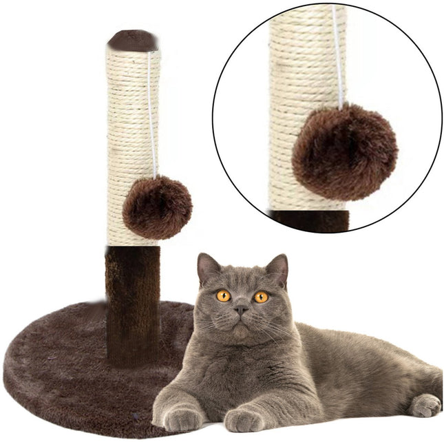 Krabpaal voor Katten - Donkerbruin Krabmeubel 40 cm - Met Sisal Paal en Speel Touw - Kat Krabpaal - 40cm Hoog - Met speeltouw
