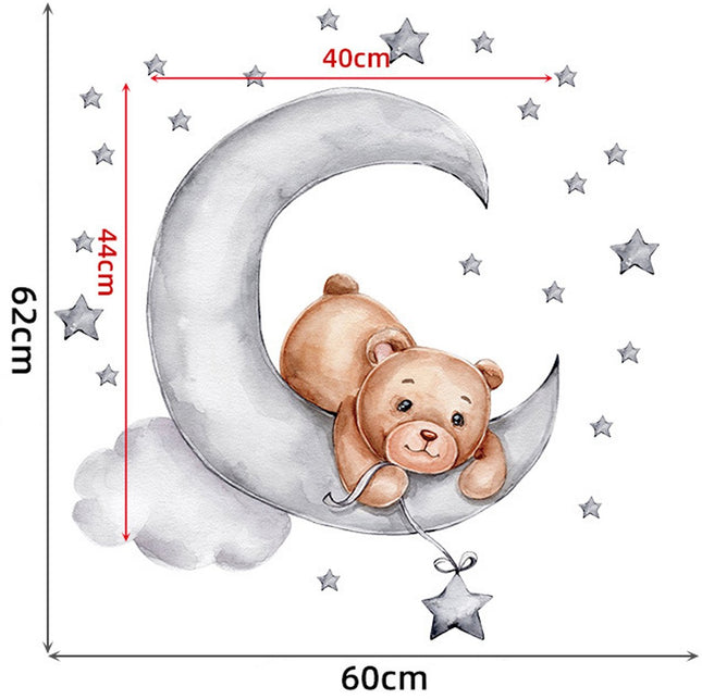 Sipo Wandsticker Beer op de Maan - Zelfklevende Ruimte Muurdecoratie voor Kinderkamer - 60x62 cm - Space Wandsticker voor Babykamer en Peuterruimte