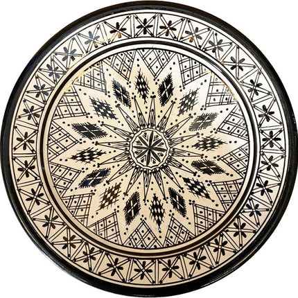 Marokkaanse schaal | Ø 35 cm | Zwart - Wit | Aardewerk | Fruitschaal |