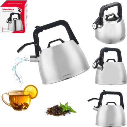 Klausberg 7914 - Fluitketel met fluit - 2.5 liter - RVS - zilverkleurig