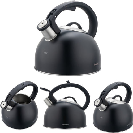 Klausberg 7911 - Fluitketel met fluit - 2.5 liter - RVS - zwart