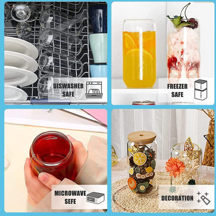 Drinkglazen met deksel en rietje set van 6 - Ideaal voor water, cocktail, whiskey, frisdrank - 500ml iced coffee glas - Blikvormige glazen bekers - Beer Can cocktailglazen Ice mold