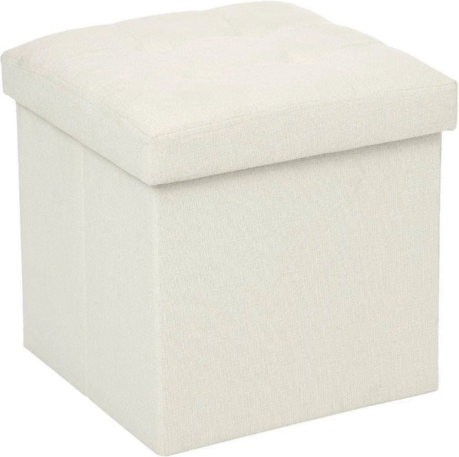 Atmosphera Poef/Hocker/Voetenbankje - opbergbox - beige - PU/MDF - 38 x 38 cm - opvouwbaar