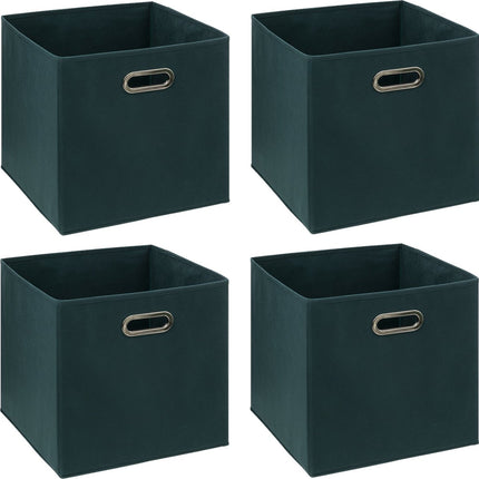 5Five Opbergmand/kastmandje - 4x - Smaragd groen - 31 x 31 x 31 cm - 29 liter - Vakkenkast manden - Stof met versterkte bodem - Opvouwbaar