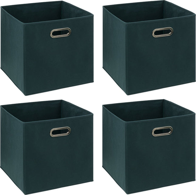 5Five Opbergmand/kastmandje - 4x - Smaragd groen - 31 x 31 x 31 cm - 29 liter - Vakkenkast manden - Stof met versterkte bodem - Opvouwbaar