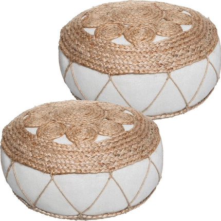 Atmosphera Vloerkussen Rituals - 2x - beige - jute/katoen - 43 x 18 cm - Extra dik rond grond zitkussen/matraskussen - Lage poef
