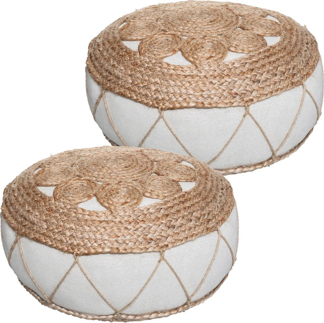 Atmosphera Vloerkussen Rituals - 2x - beige - jute/katoen - 43 x 18 cm - Extra dik rond grond zitkussen/matraskussen - Lage poef
