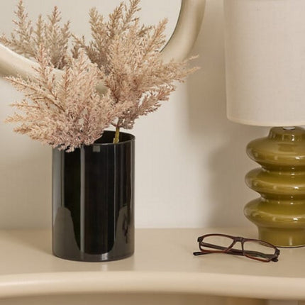 Lidy Glazen Vaas 20 cm - Zwart - Diameter 14 cm - Woondecoratie - Bloemenvaas - Doorzichtig - Glas - Black