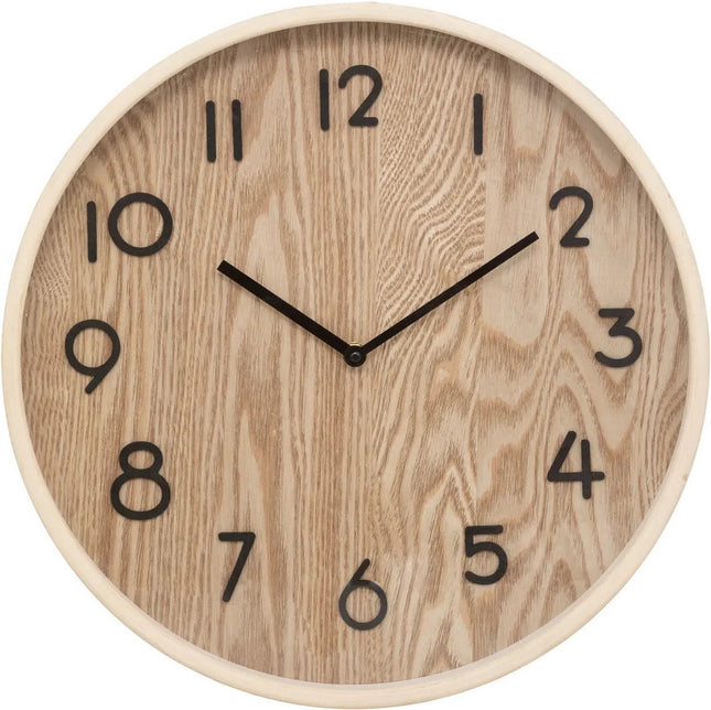 Atmosphera Wandklok/muur klok - Woody - Dia 38 cm - hout - beige - keuken/kamer/kantoor