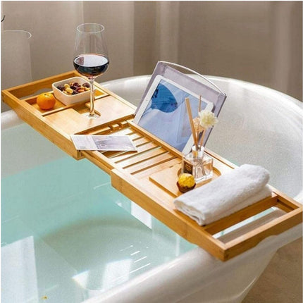 Luxe Badplank - Duurzame Badplank - Bamboe - Badplank met Boekenstandaard - Uitschuifbaar - Houten Badrek - Tablethouder - Badkamer Accessoires - 70-103 cm