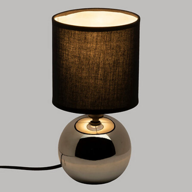 Zwart en Zilver Keramische Ball Tafellamp | E14 Nachtlamp | Stoffen Kap | Ø13 x H25 cm | Bureaulamp | Ceramic Ball Lamp