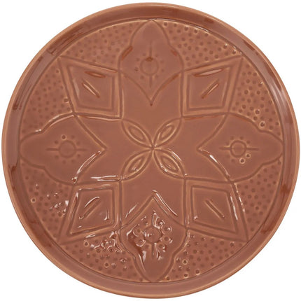 Terracotta Bord 27 cm - Set van 2 - Dinerborden met Gegraveerde Bloemmotieven - Eetborden - Borden -