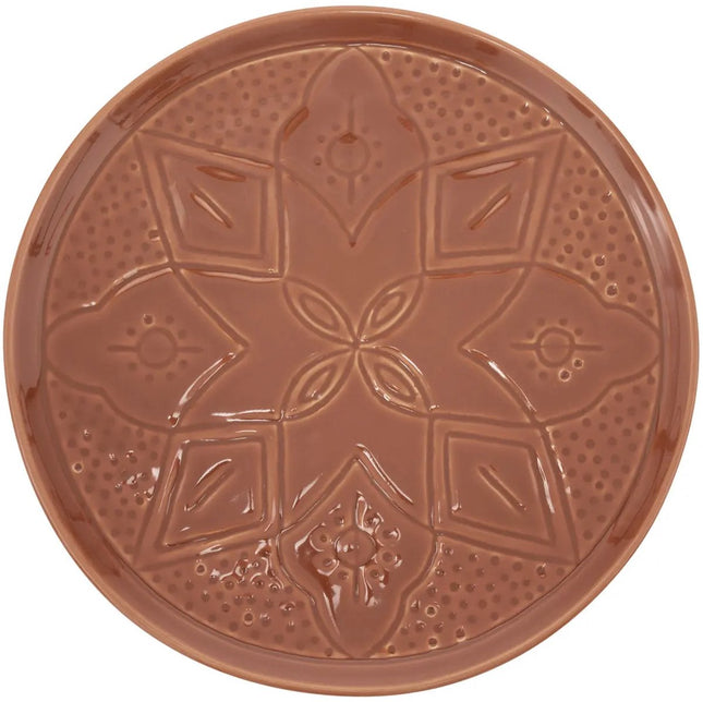 Terracotta Bord 27 cm - Set van 2 - Dinerborden met Gegraveerde Bloemmotieven - Eetborden - Borden -