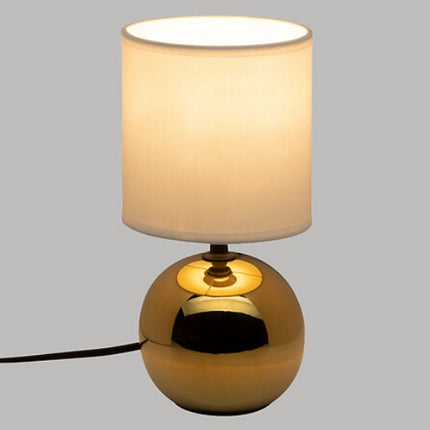 Wit met goude Keramische Ball Tafellamp | E14 Nachtlamp | Stoffen Kap | Ø13 x H25 cm | Bureaulamp | Ceramic Ball Lamp