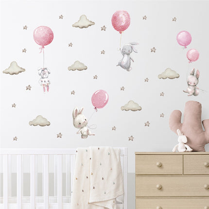 Wandsticker Ballonnen - Roze - Zelfklevende Muursticker voor Kinderkamer - 76x115 cm - Decoratie met Luchtballonnen voor Meisjeskamer