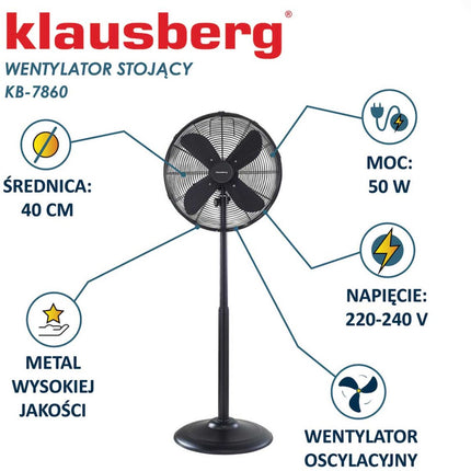 Klausberg 7860 - Staande ventilator op statief - zwart - 40 cm
