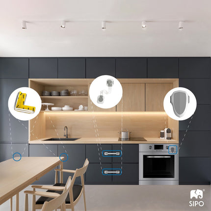 SIPO Veiligheidsslot voor Kastjes en Lades - 6 Stuks - Multifunctionele Kinderbeveiliging met Slim Slot - Wit - Verstelbaar -