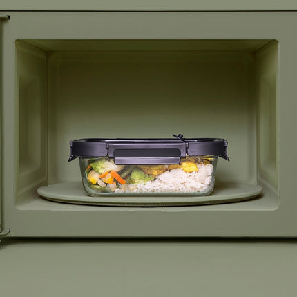 5Five Vershoudbakje met deksel - glas - luchtdicht - met clips - 21 x 17 x 7 cm - 900 ml - zwart/transparant