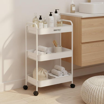 Kinghoff KH-1942 Mobiele 3-delige Stellingkar - Verrijdbare Opbergkar met Wieltjes - Wit - Badkamer Organizer - Keukenorganizer -