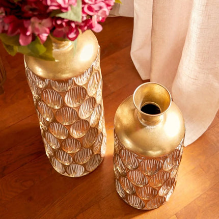 Belli Atmosphera Vaas - Goud - Gietijzeren Bloemenvaas H41 cm - Decoratieve Sierpot - Nostalgisch Design - Sierlijke vaas - 1.1KG