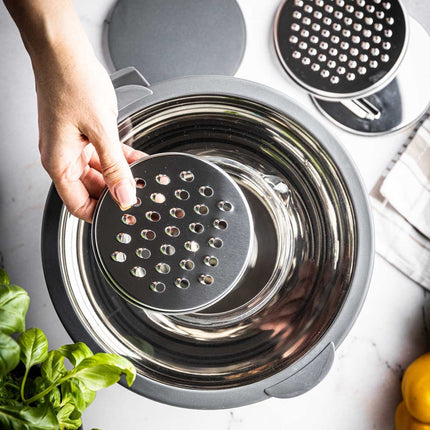 Kinghoff KH-1807 Professionele Roestvrijstalen Mengkom - 5 Liter - Met Deksel & Meetverdeling - Multifunctioneel voor Kneden, Raspen & Opslag