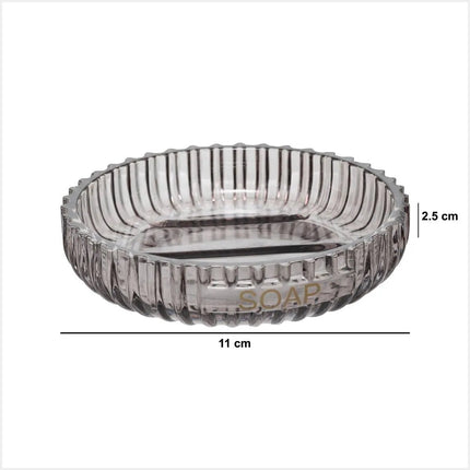 5Five Glazen Zeepbakje - Geribbeld - Ø11x3cm - Grijs