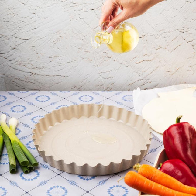 KINGHoff Taartvorm 28 cm - Marmervorm Beige - Ovenbestendig tot 220°C - Voor Taarten en Quiches - Bakvorm - Ovenvorm - Cakevorm -