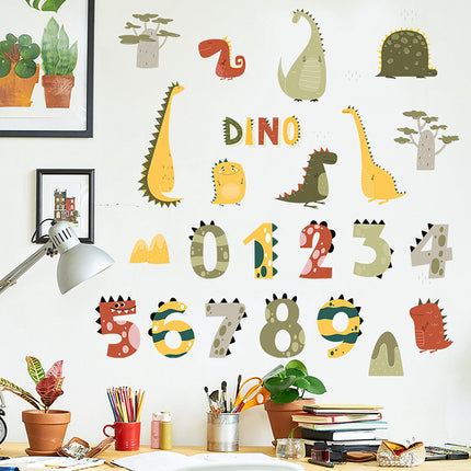 Sipo Wandsticker Cijfers en Dino's - Educatieve Muurdecoratie voor Kinderkamer - 63x63 cm - Zelfklevende Cijfersticker met Dinosaurussen