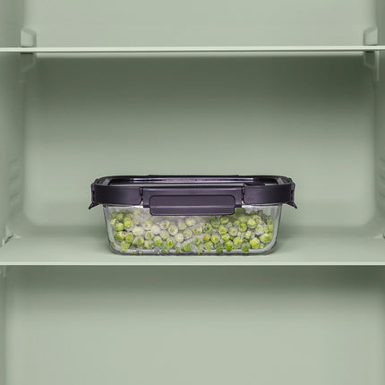 5Five Vershoudbakje met deksel - glas - luchtdicht - met clips - 21 x 17 x 7 cm - 900 ml - zwart/transparant