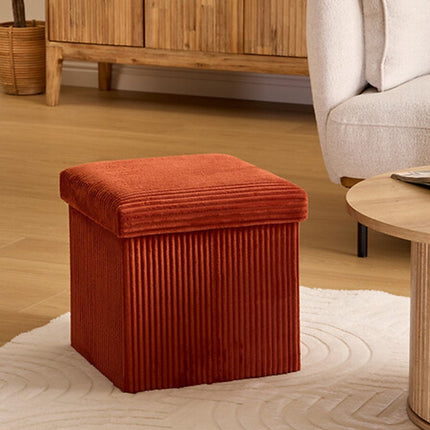 Hocker / Poef Essestial Ribcord - opvouwbaar - donkerrood - MDF/polyester - 38 x 38 cm - met opbergruimte - extra zitplaatsen
