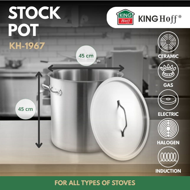 KINGHoff Kookpan 45 cm Ø, 71 Liter - Professionele RVS Stoofpan voor Collectieve Keukens - Geschikt voor alle warmtebronnen inclusief inductie