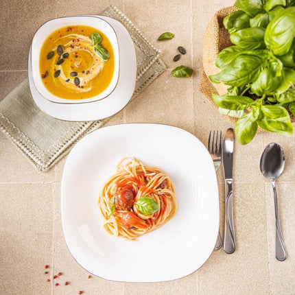 KingHoff Servies Set TOPAZ 18-delig - Wit Vierkant Bordenset met Gouden Rand - Servies voor 6 Personen - Geschikt voor de Vaatwasser