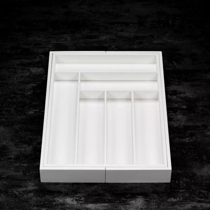 Kinghoff KH1748 Bamboe Lade-Organizer – Uitschuifbaar (31,5-52 cm), 8 Vakken, Wit - Besteklade Organizer - Bestek Organizer